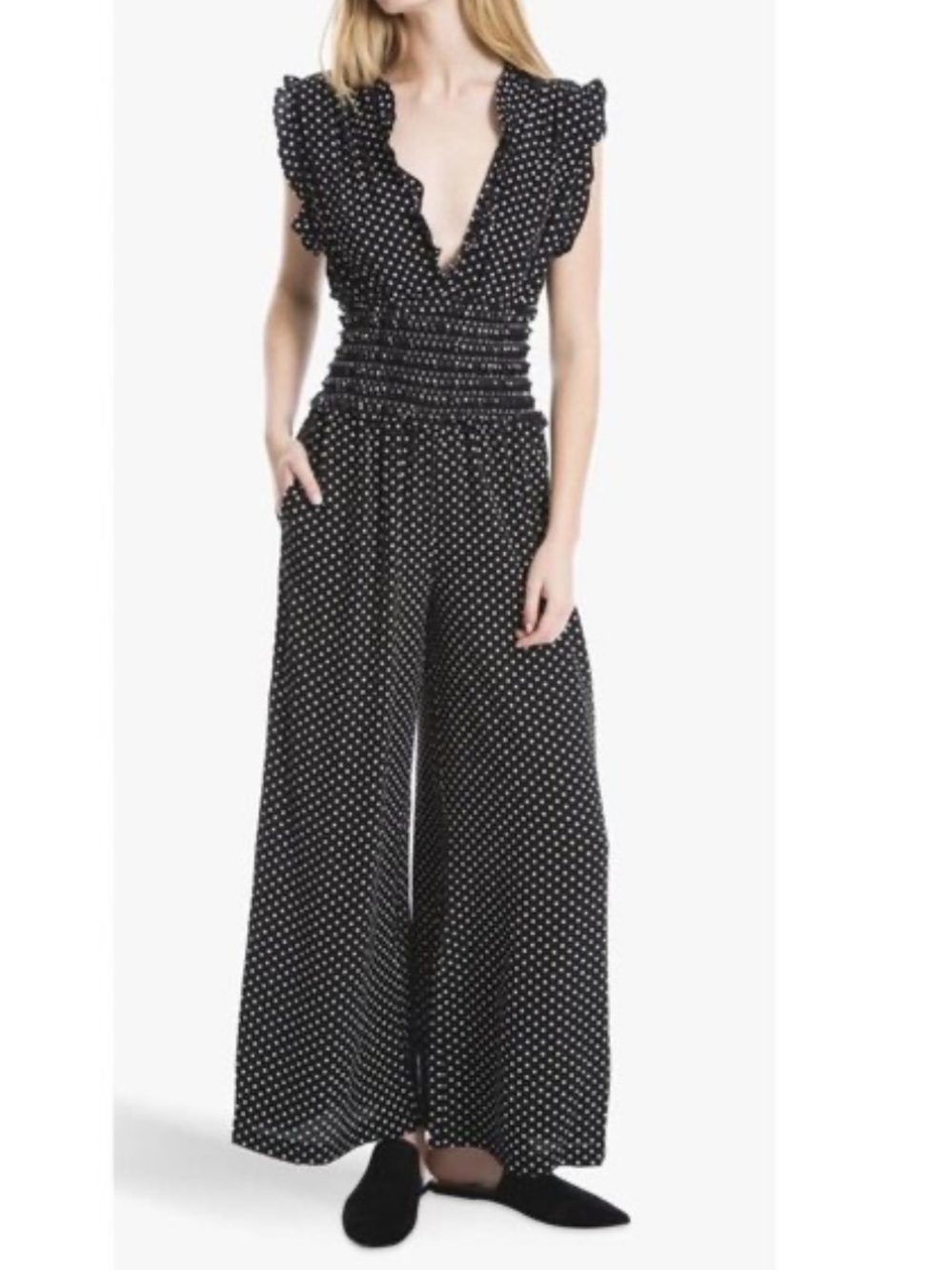 New Max Studio Black Polka Dot Smocked Waist Jumpsuit
XL